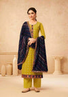 Mustard & Dark Blue Georgette Heavy Embroidered Pant Suit