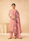 Pink Georgette Full Embroidered Pant Suit