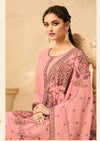 Pink Georgette Full Embroidered Pant Suit