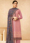 Salmon Pink & Grey Georgette Full Embroidered Pant Suit