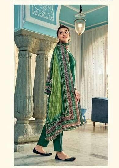 Green Pure Viscose Upada Jacquard Lace Embroidered Pant Suit