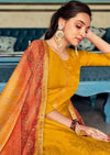Mustard & Red Pure Viscose Upada Jacquard Lace Embroidered Pant Suit