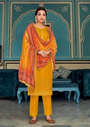 Mustard & Red Pure Viscose Upada Jacquard Lace Embroidered Pant Suit