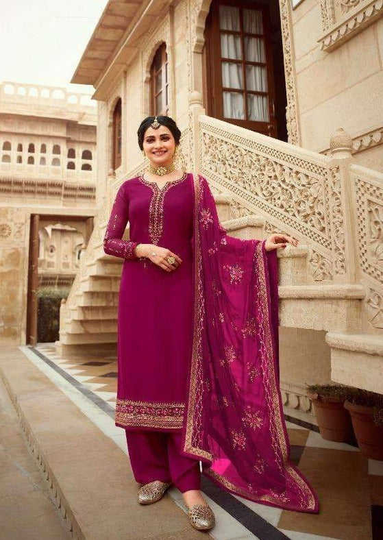 Magenta Heavy Georgette Embroidered Pant Suit
