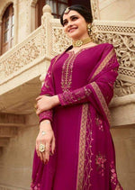 Magenta Heavy Georgette Embroidered Pant Suit