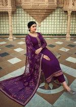 Purple Heavy Georgette Embroidered Pant Suit