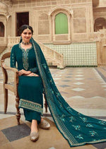 Teal Heavy Georgette Embroidered Pant Suit