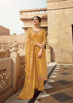 Mustard Heavy Georgette Embroidered Pant Suit