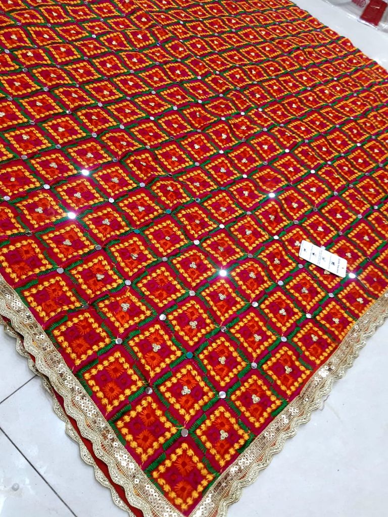Beautiful Phulkari Embroidered Chiffon Dupatta