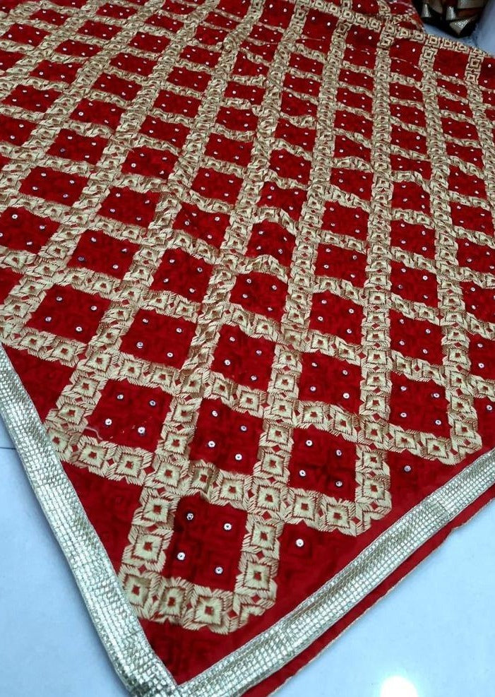 Beautiful Phulkari Embroidered Chiffon Dupatta