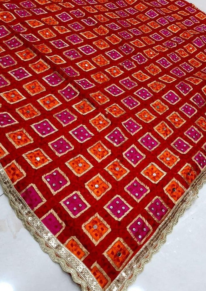 Beautiful Phulkari Embroidered Chiffon Dupatta
