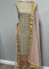 Cream Georgette Foil Front Embroidered Suit
