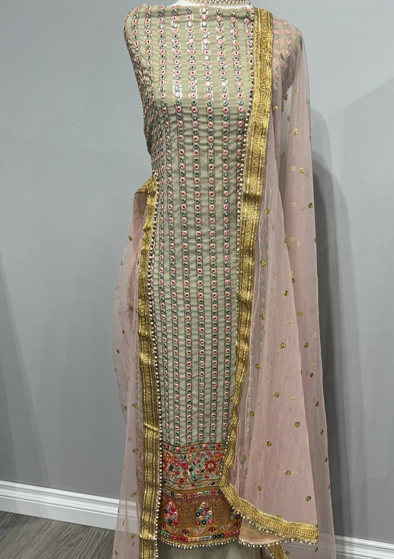 Cream Georgette Foil Front Embroidered Suit