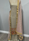 Cream Georgette Foil Front Embroidered Suit