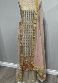 Cream Georgette Foil Front Embroidered Suit