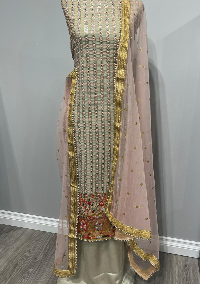 Cream Georgette Foil Front Embroidered Suit