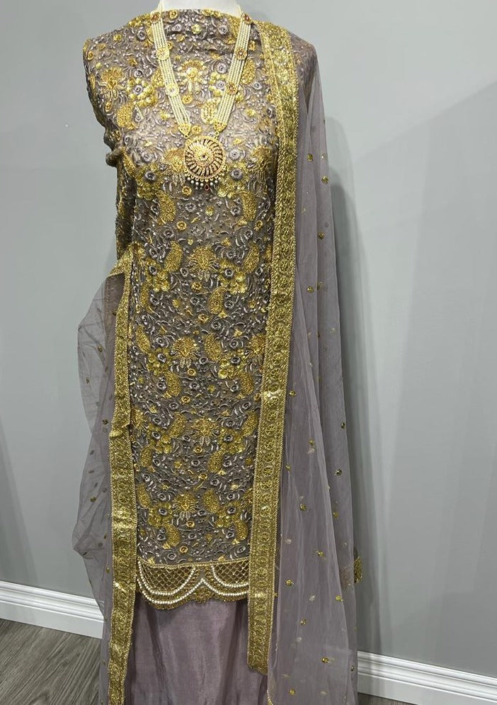 Lavender Georgette Full Embroidered Embellished Suit