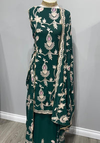 Dark Green Georgette Lucknowi Full Embroidered Suit