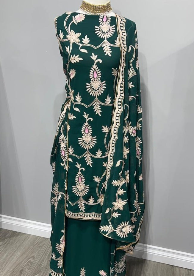 Dark Green Georgette Lucknowi Full Embroidered Suit