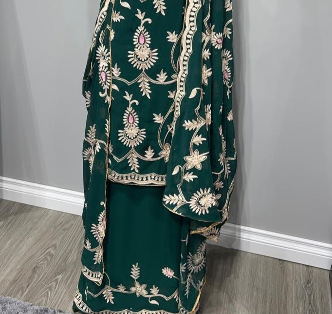 Dark Green Georgette Lucknowi Full Embroidered Suit