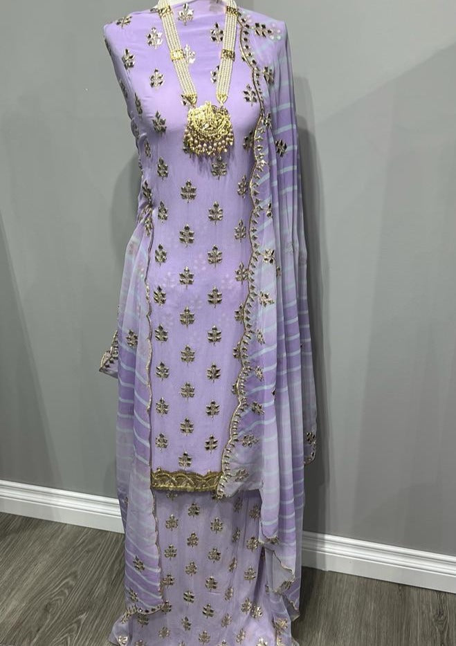 Lilac Georgette Full Embroidered Sequence Suit