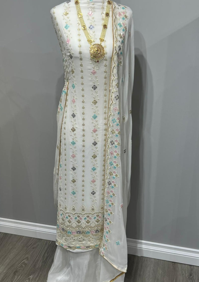 White Georgette Full Embroidered With Sequin Suit