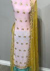 Pale Pink & Teal Blue Georgette Full Embroidered Sequins Suit