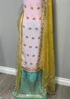 Pale Pink & Teal Blue Georgette Full Embroidered Sequins Suit