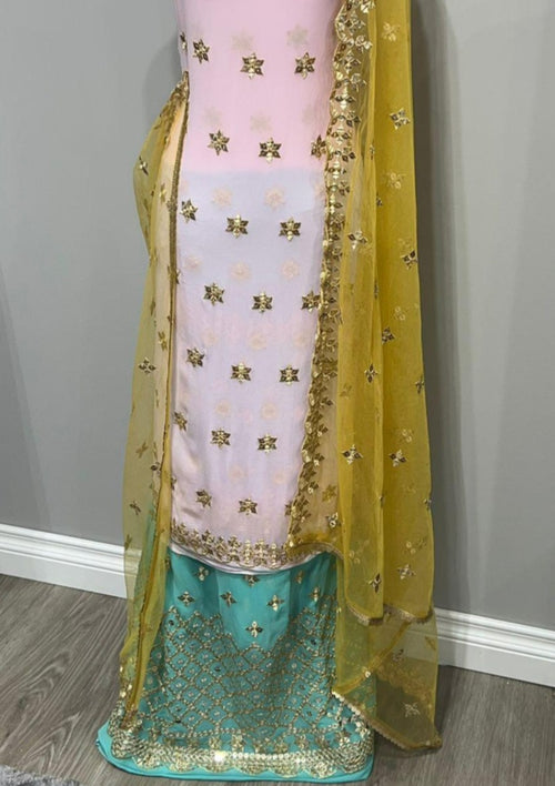 Pale Pink & Teal Blue Georgette Full Embroidered Sequins Suit