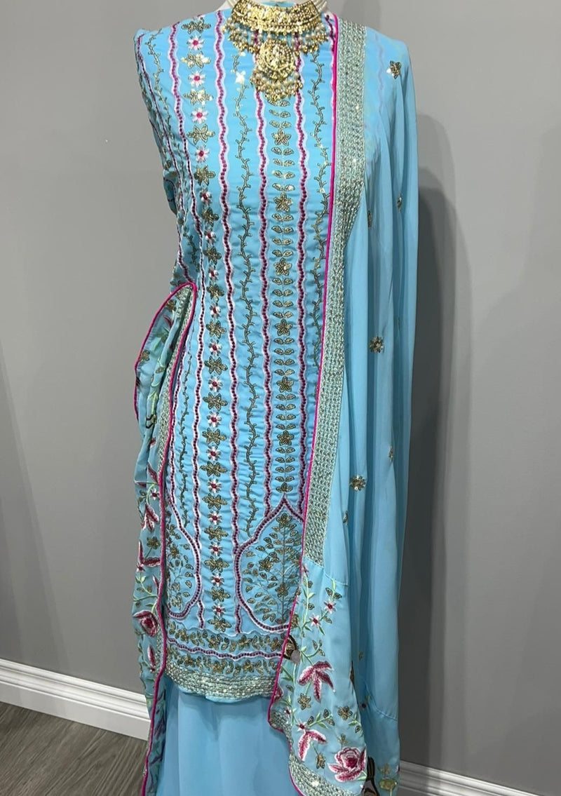 Blue Georgette Full Heavy Embroidered Sequin Suit