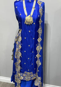 Royal Blue Upada Silk Full Embroidered Sequin Suit