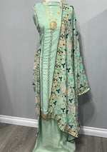 Mint Green Georgette Embroidered With Phulkari Dupatta Suit