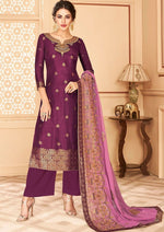 Purple & Lavender Gold Dola Jacquard Embroidered Palazzo Suit