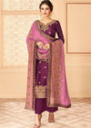 Purple & Lavender Gold Dola Jacquard Embroidered Palazzo Suit