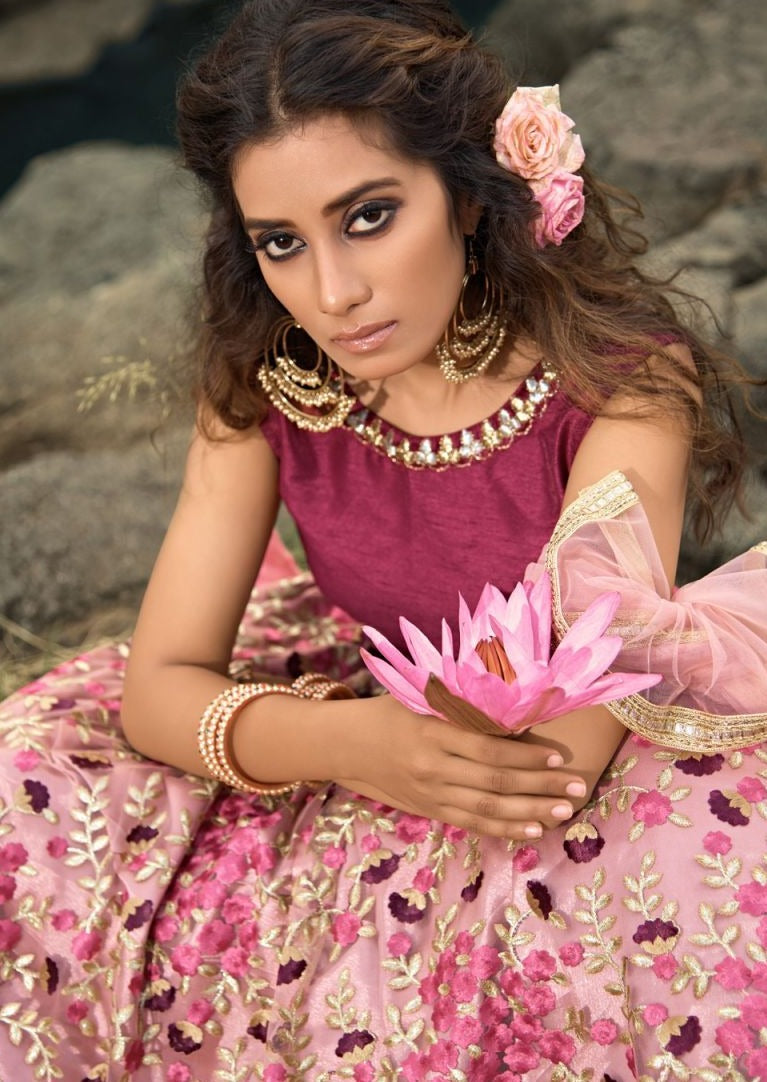 Multi Color & Maroon Net Sequins Lehenga Choli – Priya K Collections