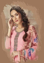 Salmon Pink Floral Crepe Silk Embroidered Digital Print Patiala Suit