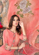 Peach Floral Georgette Embroidered Digital Print Palazzo Suit