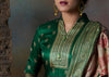 Green & Beige Pure Tusser Silk Embroidered Digital PrintPalazzo Suit