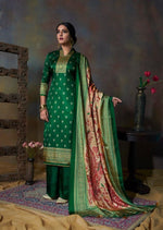 Green & Beige Pure Tusser Silk Embroidered Digital PrintPalazzo Suit