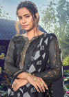 Grey & Black French Crepe Embroidered Digital Print Salwar Suit