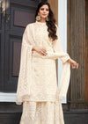 Pearl White Heavy Georgette Mirror Embroidered Gharara Suit