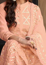 Peach Heavy Georgette Mirror Embroidered Gharara Suit