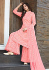 Pink Heavy Georgette Mirror Embroidered Gharara Suit