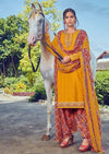 Mustard & Rust French Crepe Embroidered Digital Print Salwar Suit