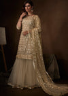 Light Beige Sequins Embroidered Net Gharara Suit