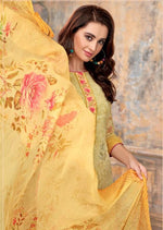 Yellow Floral Georgette Embroidered Digital Print Palazzo Suit