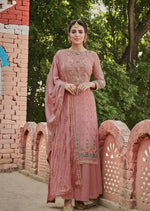 Salmon Pink Heavy Chinon Emrbroidered Palazzo Suit