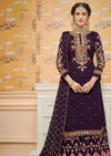 Burgundy Baluming Georgette Khalti Embroidered Gharara Suit
