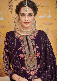 Burgundy Baluming Georgette Khalti Embroidered Gharara Suit