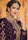 Burgundy Baluming Georgette Khalti Embroidered Gharara Suit